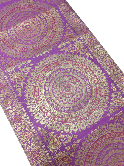 Magenta Banarasi Table Runner 72x16" Silk Brocade Mandala Dining Decor Cloth