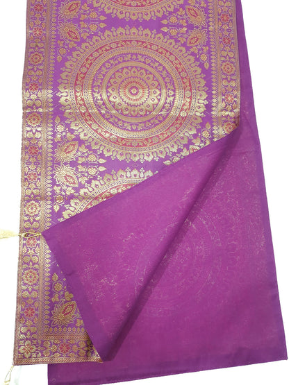 Magenta Banarasi Table Runner 72x16" Silk Brocade Mandala Dining Decor Cloth