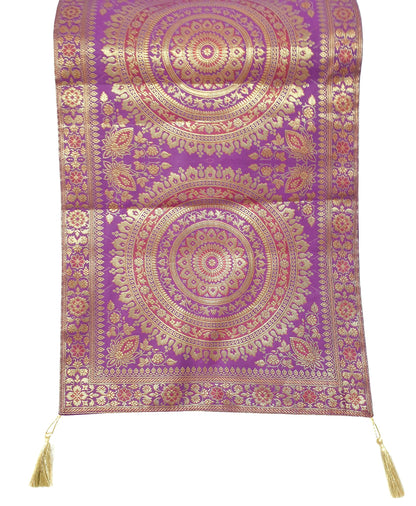 Magenta Banarasi Table Runner 72x16" Silk Brocade Mandala Dining Decor Cloth