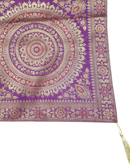 Magenta Banarasi Table Runner 72x16" Silk Brocade Mandala Dining Decor Cloth