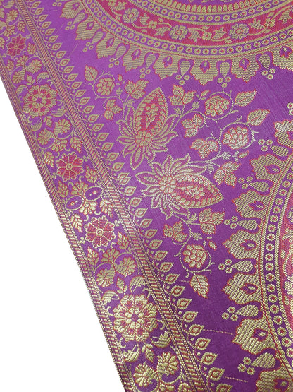 Magenta Banarasi Table Runner 72x16" Silk Brocade Mandala Dining Decor Cloth