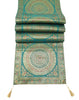 Teal Green Table Runner 72x16" Banarasi Silk Brocade Mandala Dining Decor Cloth