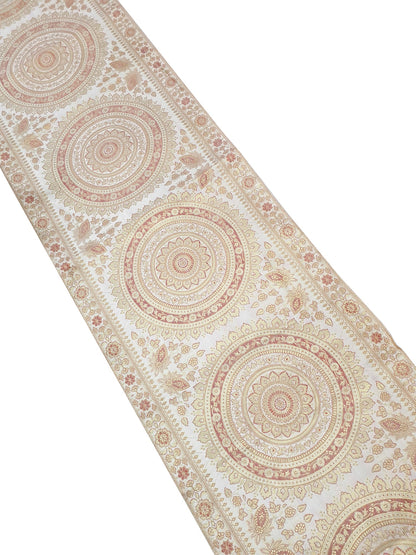 White Table Runner 72x16" Banarasi Silk Brocade Mandala Dining Decor Cloth Gift