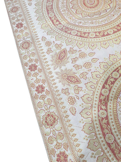 White Table Runner 72x16" Banarasi Silk Brocade Mandala Dining Decor Cloth Gift