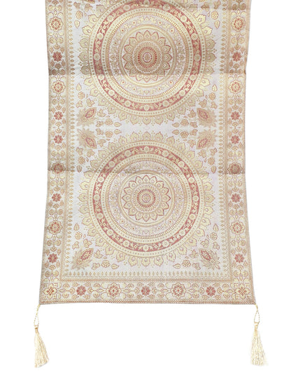White Table Runner 72x16" Banarasi Silk Brocade Mandala Dining Decor Cloth Gift