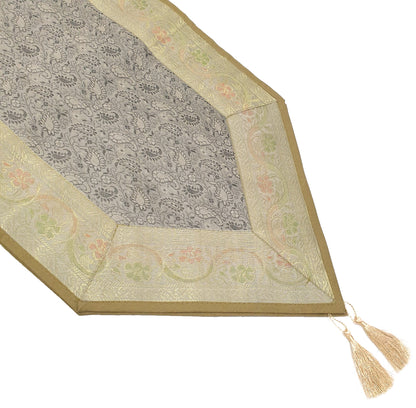 Banarasi Table Runner Indian Brown Silk Brocade Paisley Dining Decor Cloth Gift