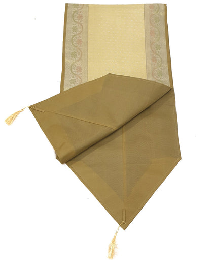 Light Gold Banarasi Table Runner Art Silk Brocade Dining Decor Indian Gift Cloth