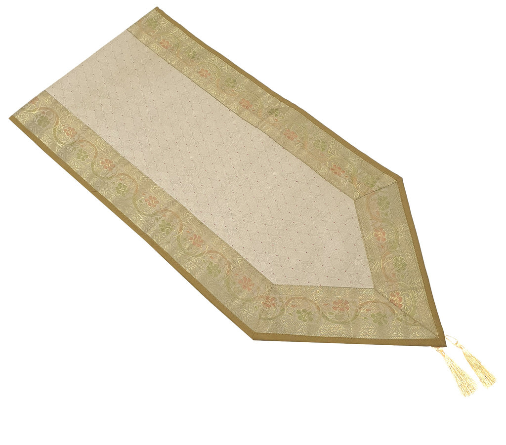 Antique Indian Banarasi Table Runner Silk Brocade Dining Home Decor Gift Cloth