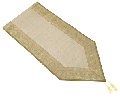Antique Indian Banarasi Table Runner Silk Brocade Dining Home Decor Gift Cloth