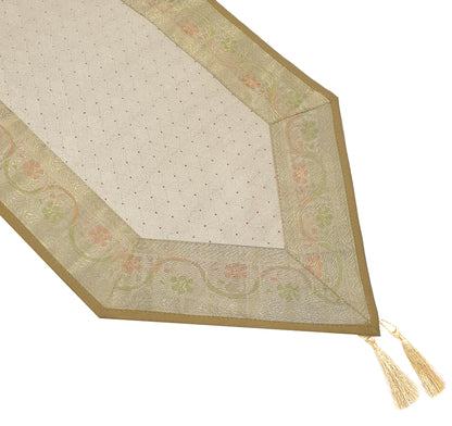 Antique Indian Banarasi Table Runner Silk Brocade Dining Home Decor Gift Cloth