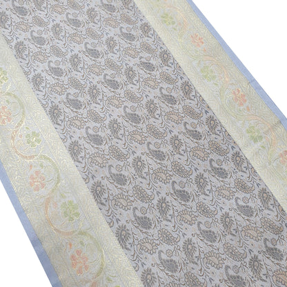 Gray Banarasi Table Runner Silk Brocade Paisley Dining Decor Indian Gift Cloth