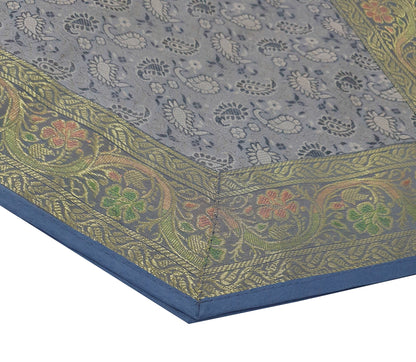 Banarasi Table Runner Greyish Blue Silk Brocade Paisley Dining Decor Gift Cloth