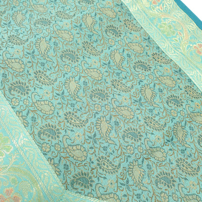 Teal Green Indian Banarasi Table Runner Silk Brocade Paisley Dining Decor Cloth