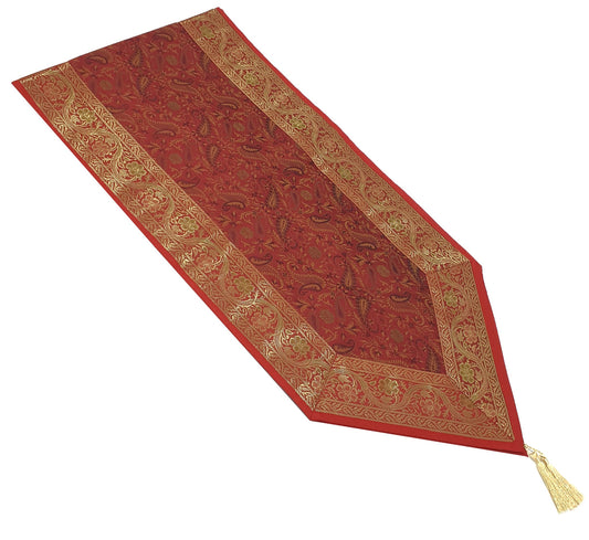 Red Ethnic Banarasi  Table Runner Dining Decor Indian Silk Brocade Paisley Cloth