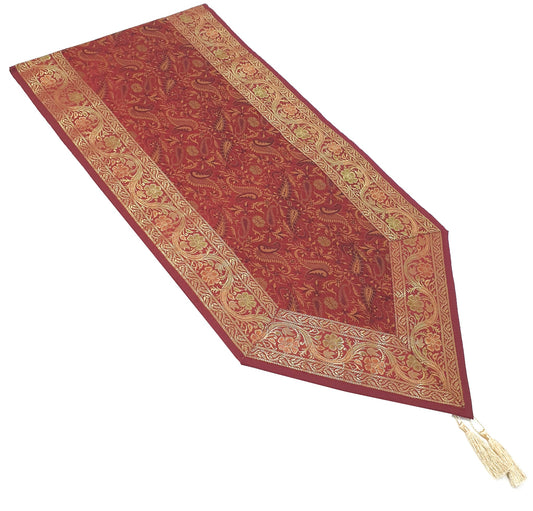Maroon Banarasi Table Runner Silk Brocade Paisley Dining Decor Indian Gift Cloth