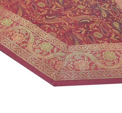 Maroon Banarasi Table Runner Silk Brocade Paisley Dining Decor Indian Gift Cloth
