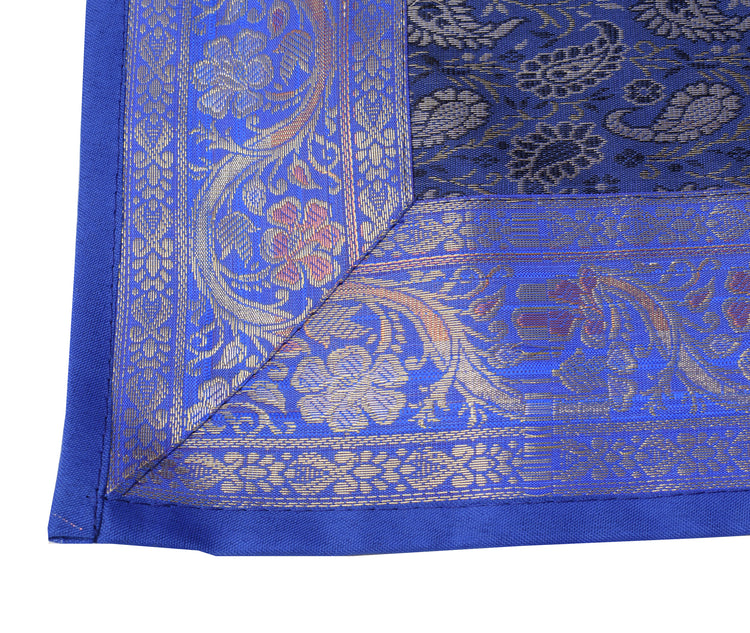 13 PC Blue Dining Table Runner Set Decor Banarasi Silk Brocade Paisley Gift