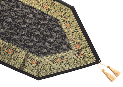 13 PC Black Dining Table Runner Set Decor Banarasi Silk Brocade Paisley Gift