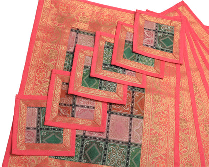 13 PC Dining Table Runner Mat Set Decor Banarasi Silk Brocade Paisley MultiColor
