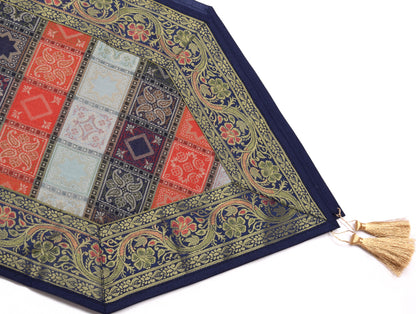 13 PC Black Multi Dining Table Runner Set Decor Banarasi Silk Brocade Paisley