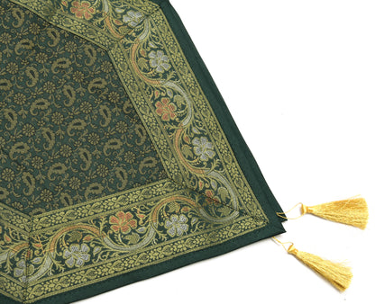 13 PC Green Dining Table Runner Set Decor Banarasi Silk Brocade Paisley Gift