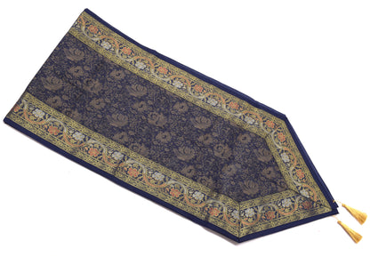 13 PC Navy Blue Dining Table Runner Set Decor Banarasi Silk Brocade Paisley Gift
