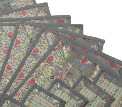 13 PC Gray Dining Table Runner Set Decor Banarasi Silk Brocade Paisley Gift