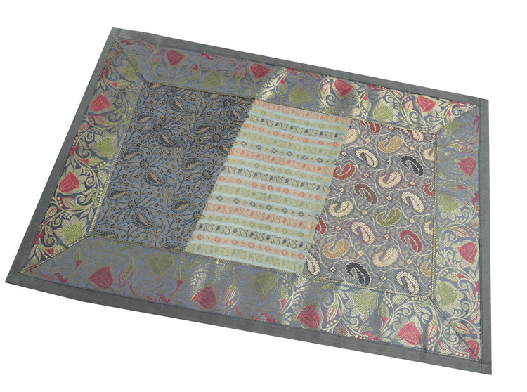 13 PC Gray Dining Table Runner Set Decor Banarasi Silk Brocade Paisley Gift