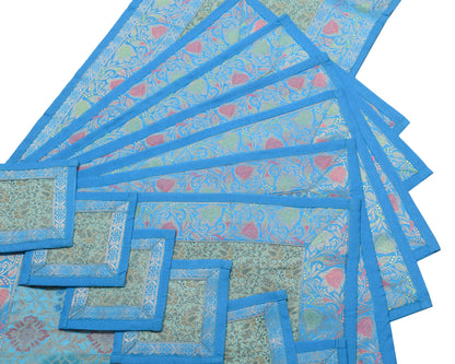 13 PC Green Dining Table Runner Set Decor Banarasi Silk Brocade Paisley Gift
