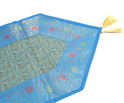 13 PC Green Dining Table Runner Set Decor Banarasi Silk Brocade Paisley Gift