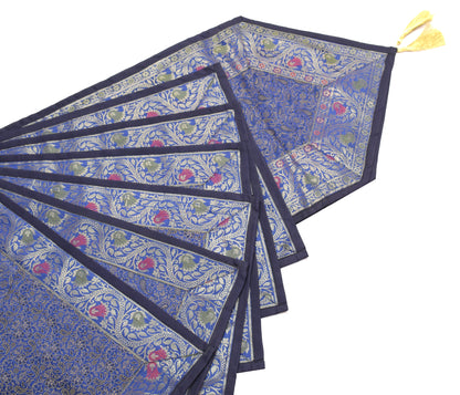 13 PC Aqua Blue Table Runner Set Decor Banarasi Silk Brocade Paisley Gift