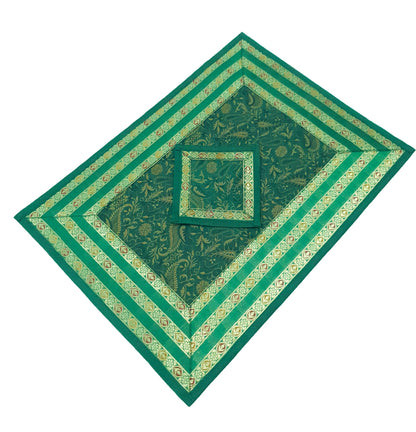 13PC Table Runner Dark Green Banarasi Silk Brocade Paisley Indian Decor Gift