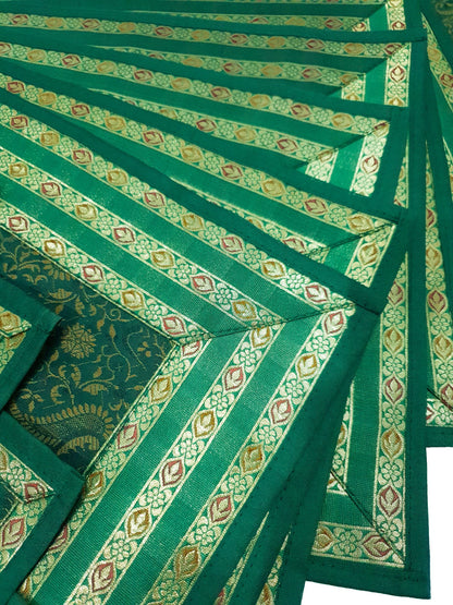 13PC Table Runner Dark Green Banarasi Silk Brocade Paisley Indian Decor Gift