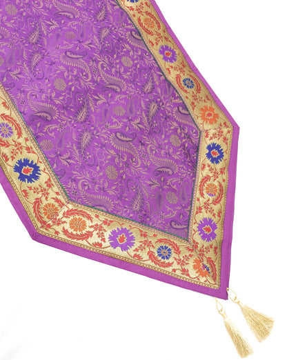 13 PC Purple Table Runner Dining Decor Gift Indian Banarasi Silk Brocade Paisley