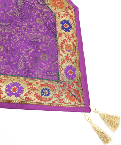 13 PC Purple Table Runner Dining Decor Gift Indian Banarasi Silk Brocade Paisley