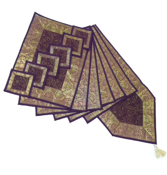 13 PC Wine Table Runner Dining Indian Banarasi Silk Brocade Paisley Decor Cloth