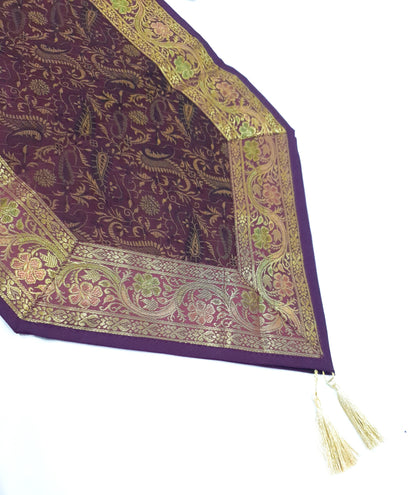 13 PC Wine Table Runner Dining Indian Banarasi Silk Brocade Paisley Decor Cloth