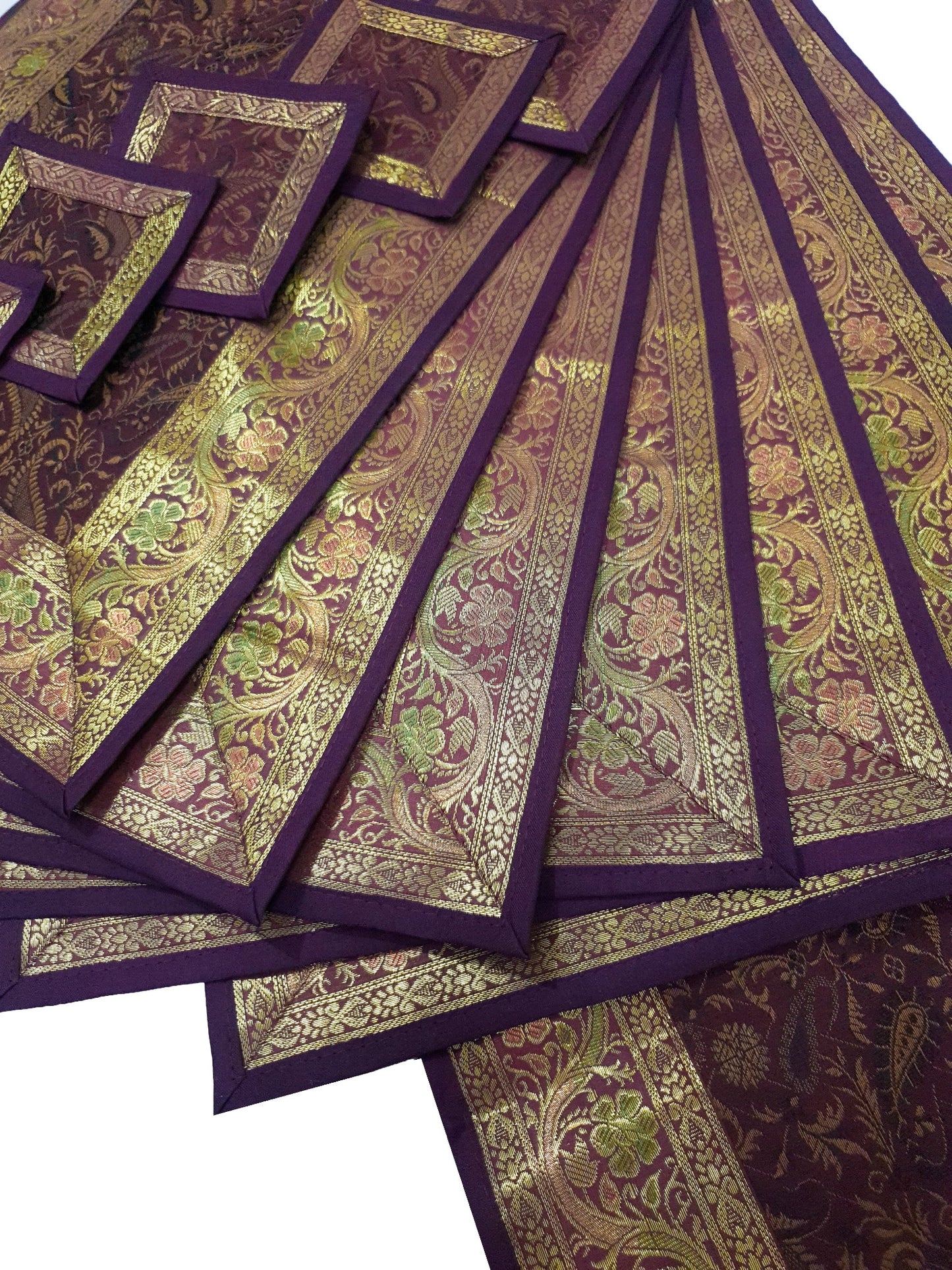 13 PC Wine Table Runner Dining Indian Banarasi Silk Brocade Paisley Decor Cloth