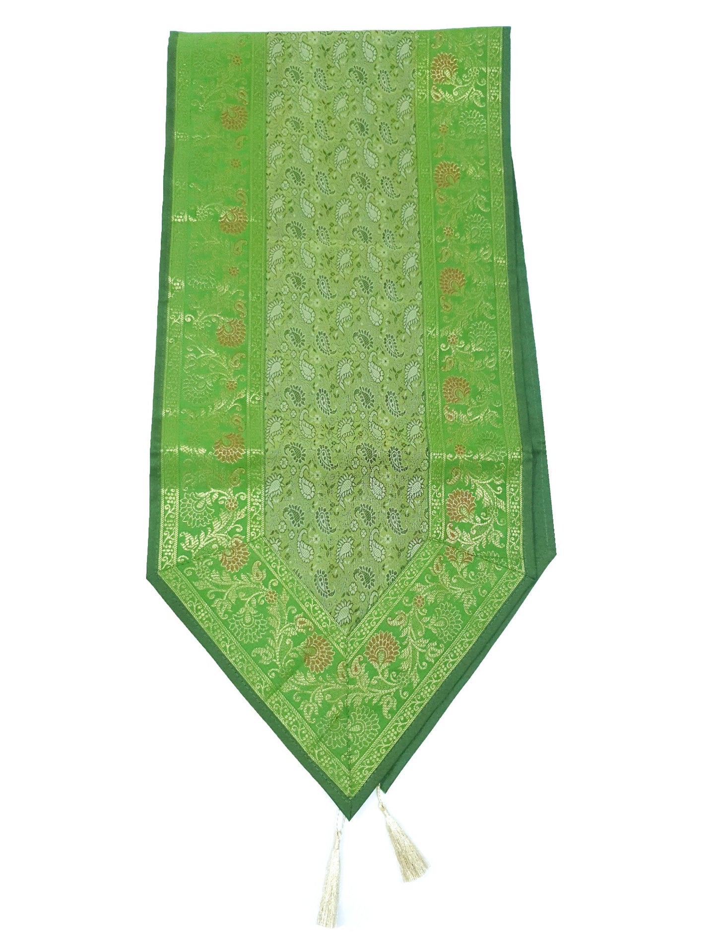 13 PC Indian Green Table Runner Dining Decor  Banarasi Silk Brocade Paisley Gift