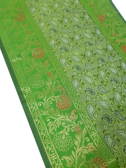 13 PC Indian Green Table Runner Dining Decor  Banarasi Silk Brocade Paisley Gift