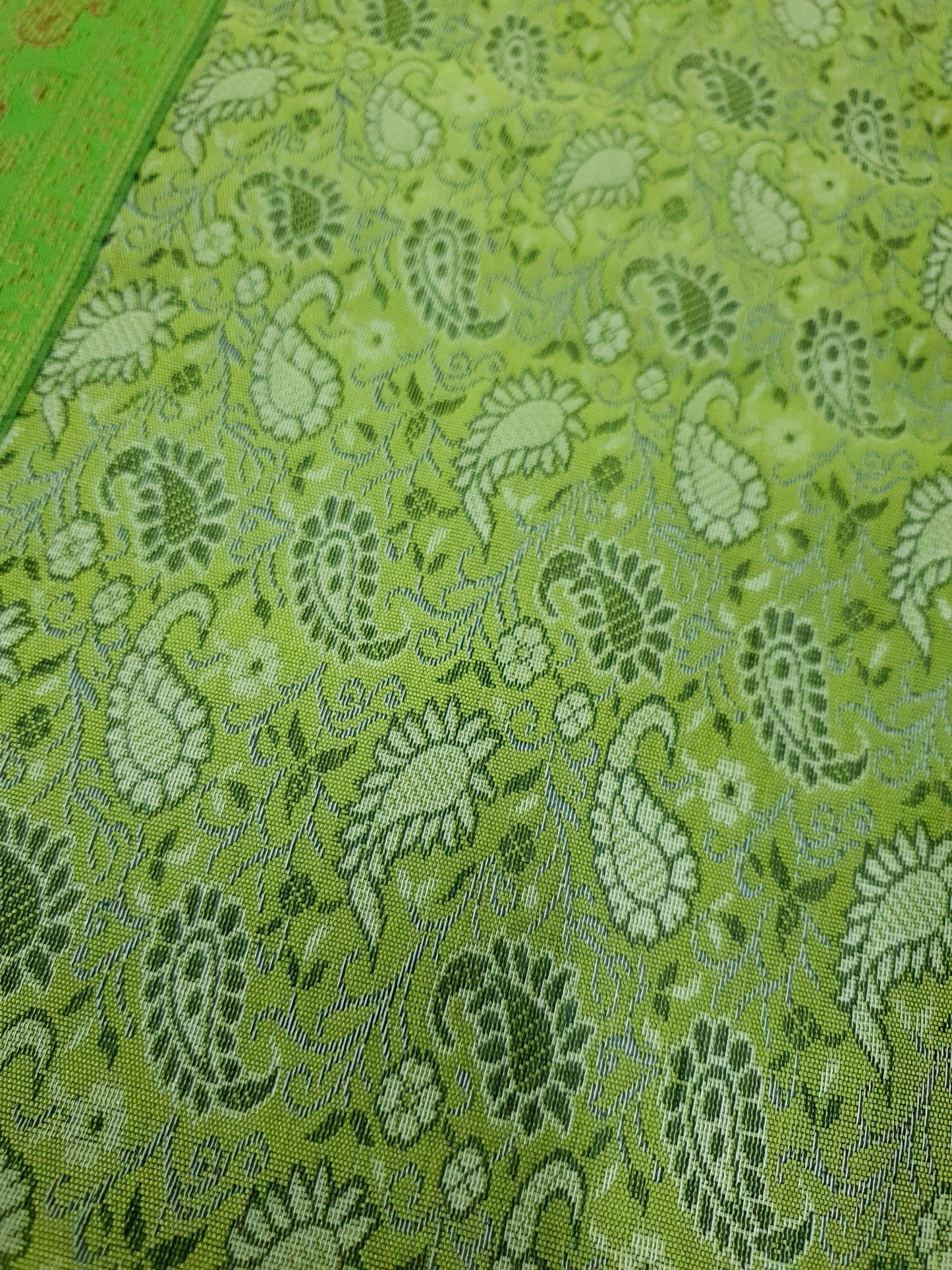 13 PC Indian Green Table Runner Dining Decor  Banarasi Silk Brocade Paisley Gift