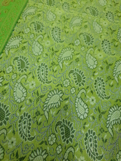 13 PC Indian Green Table Runner Dining Decor  Banarasi Silk Brocade Paisley Gift