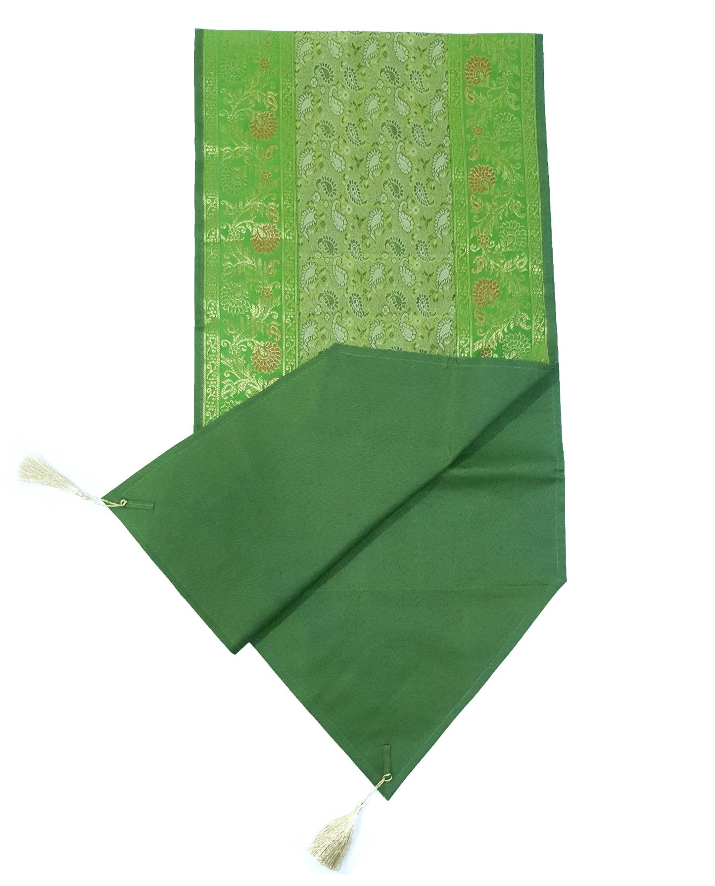 13 PC Indian Green Table Runner Dining Decor  Banarasi Silk Brocade Paisley Gift