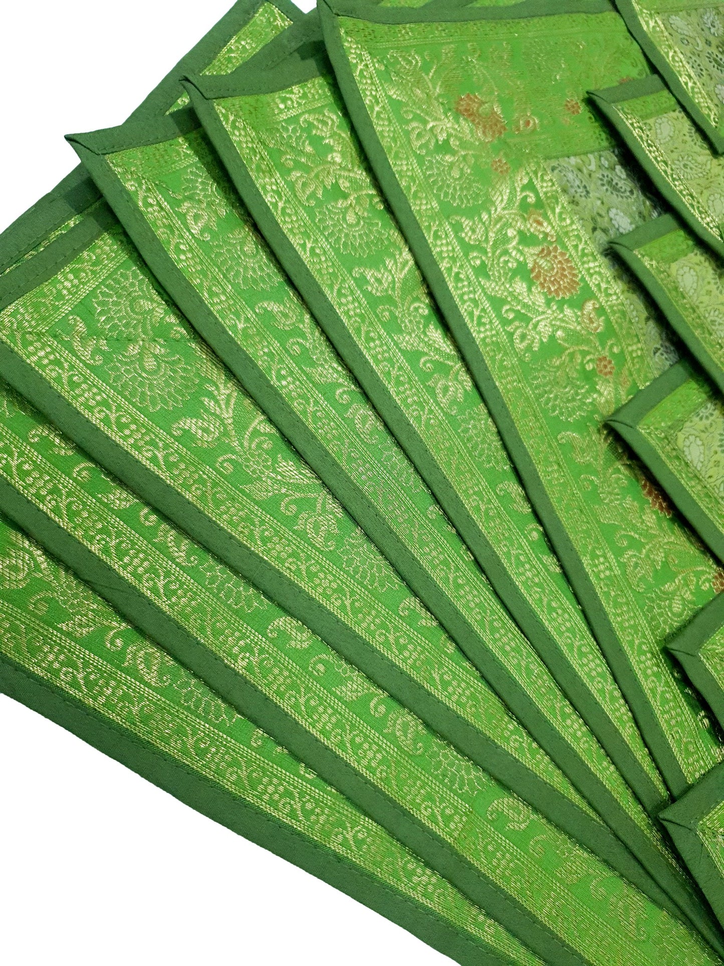 13 PC Indian Green Table Runner Dining Decor  Banarasi Silk Brocade Paisley Gift