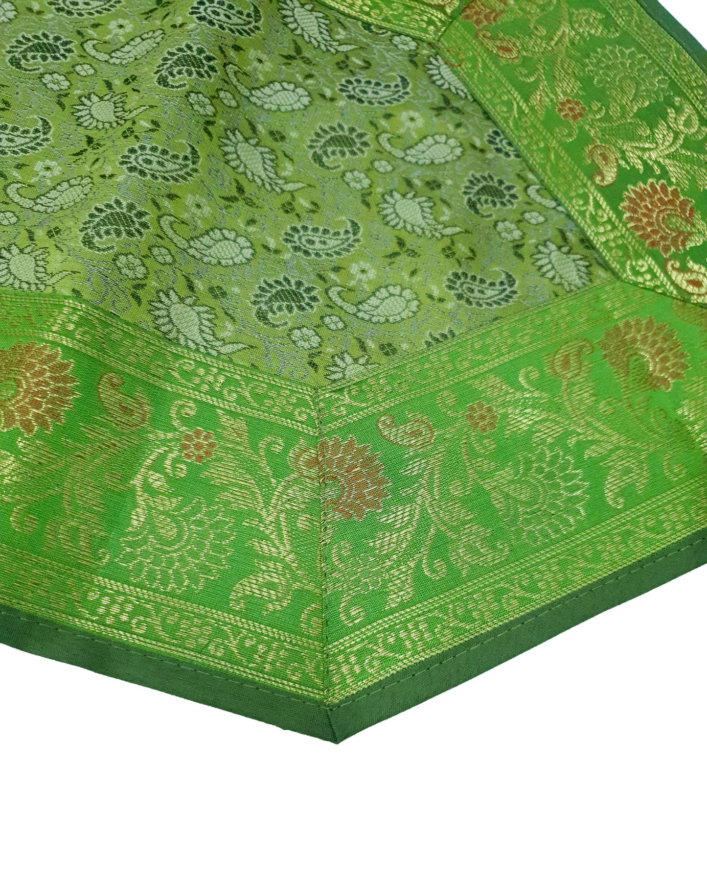 13 PC Indian Green Table Runner Dining Decor  Banarasi Silk Brocade Paisley Gift