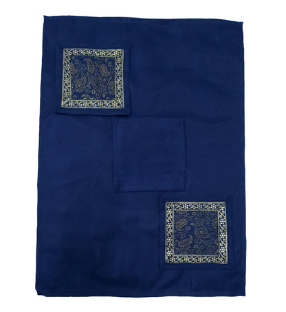 13 PC Indian Banarasi Silk Brocade Paisley Table Runner Dark Blue Dining Decor