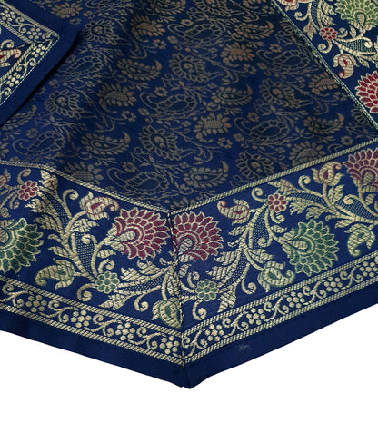 13 PC Indian Banarasi Silk Brocade Paisley Table Runner Dark Blue Dining Decor
