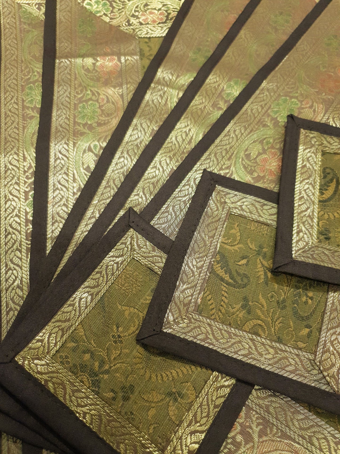13 PC Indian Banarasi Silk Brocade Paisley Table Runner Dining Decor Gift Cloth