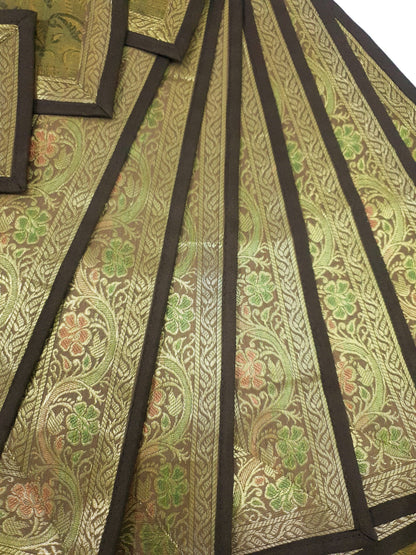 13 PC Indian Banarasi Silk Brocade Paisley Table Runner Dining Decor Gift Cloth
