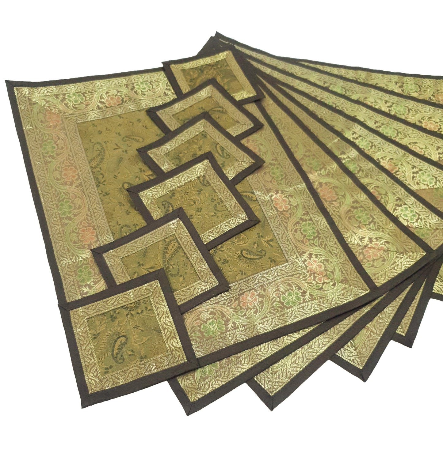 13 PC Indian Banarasi Silk Brocade Paisley Table Runner Dining Decor Gift Cloth